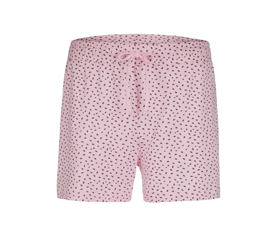 Rosa Shorts mit braunem Muster.
