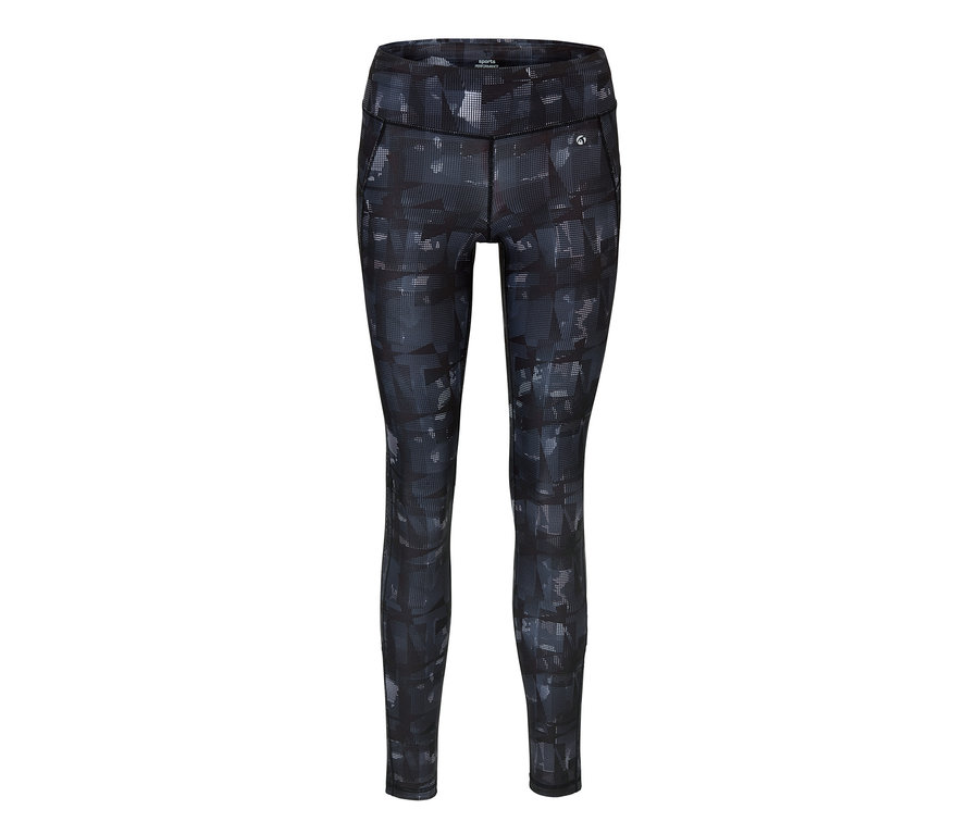 Schwarze Sporttight mit geometrischem Muster.