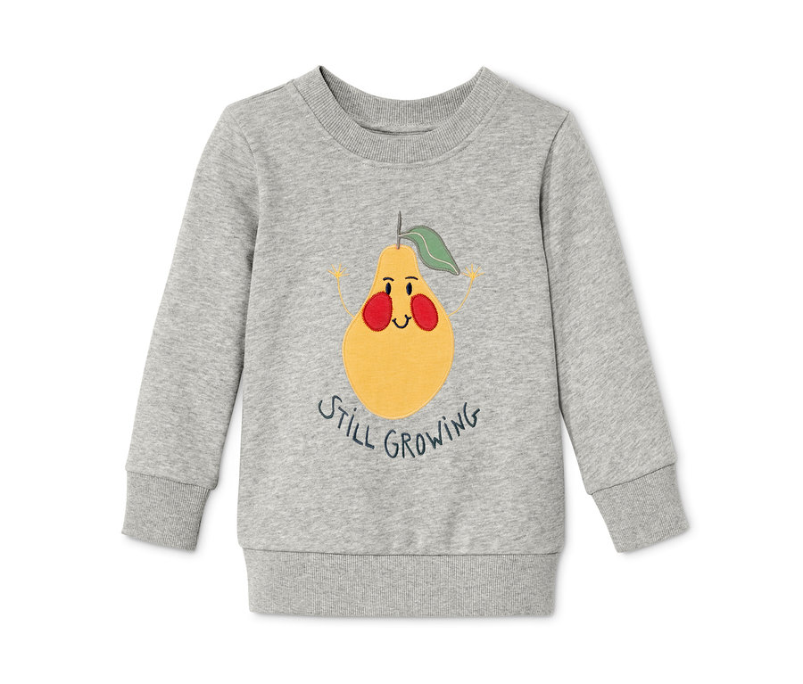 Grauer Sweatpullover mit gelber Birne.