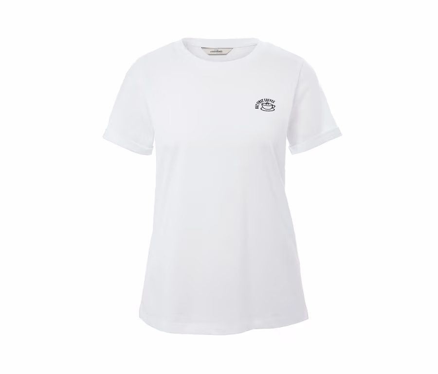 Weißes Shirt mit kleiner Statement-Stickerei.