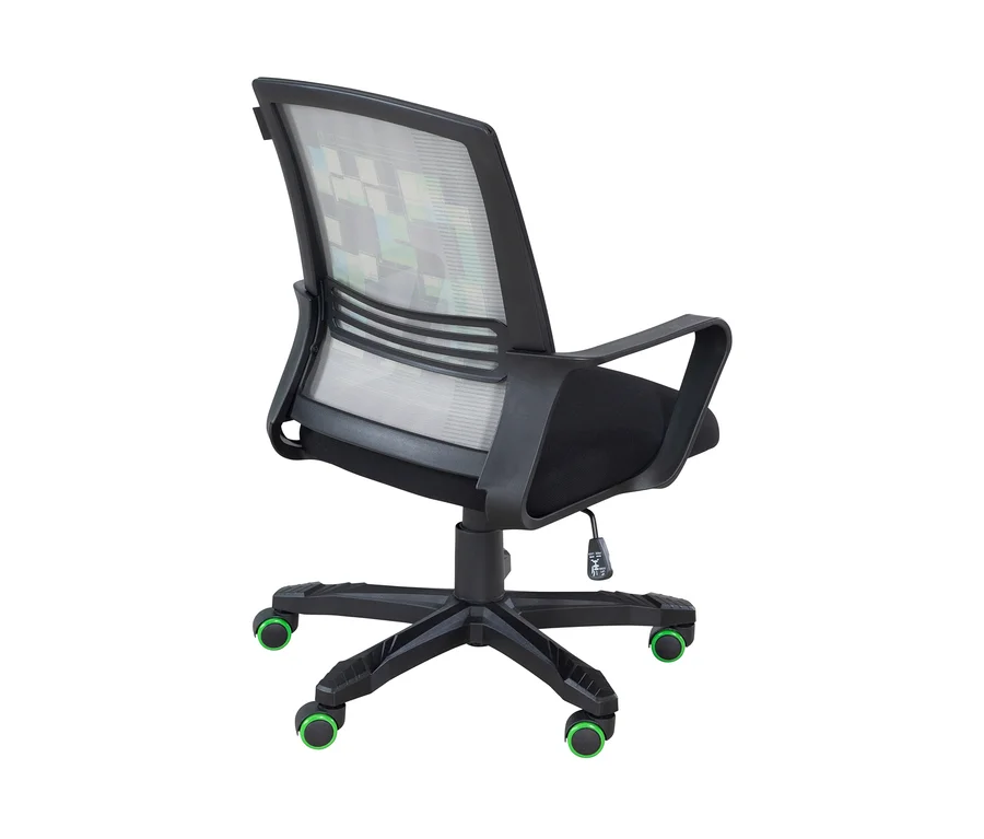 Rückansicht des schwarzen roba Minecraft Gaming-Stuhls mit Rädern mit limettengrünem Rand.