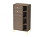 Highboard "Cottage" in Nussbaum, 60 cm breit, mit zwei Schubladen, einer Tür und drei offenen Fächern, auf goldenen Beinen.