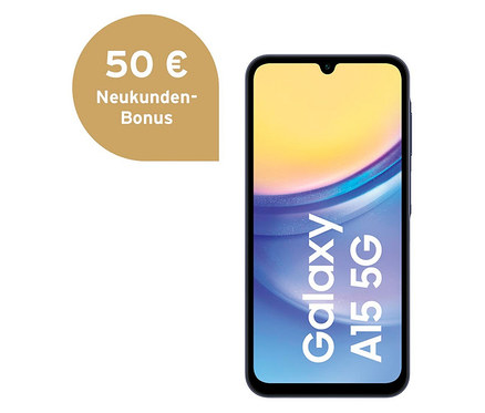 Samsung Galaxy A15 5G 128GB in Blau-Schwarz.