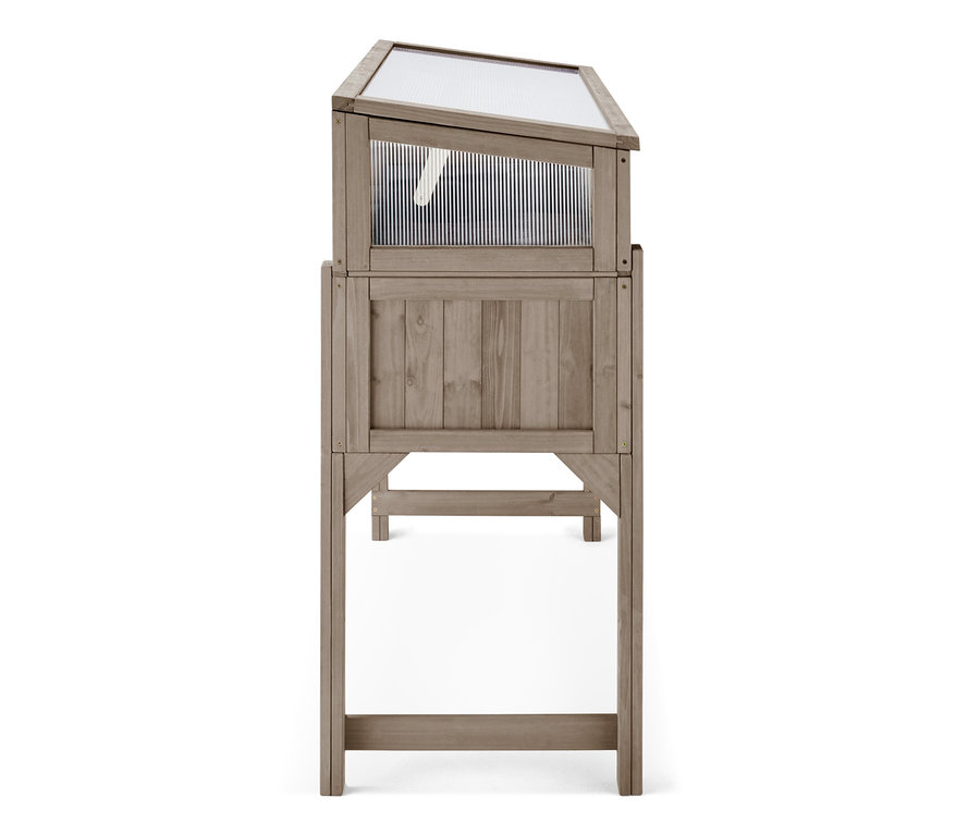 Seitenansicht des Hochbeets »Jonte« mit abnehmbarem Frühbeetaufsatz.