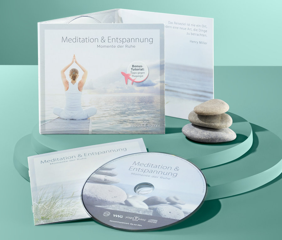 CD »Meditation und Entspannung – Momente der Ruhe« auf grünem Hintergrund.