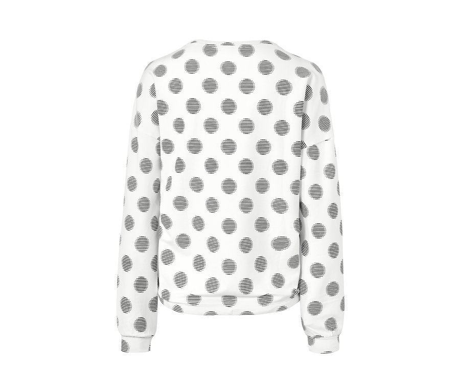 Weißer Leggings-Pyjama mit schwarzen Punkten.