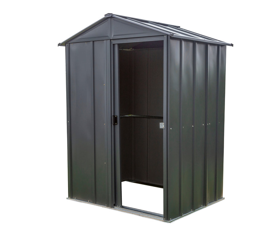 Geöffnetes Metallgerätehaus, ca. 150 x 120 cm.