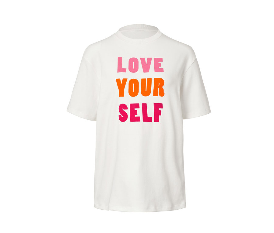 Weißes T-Shirt mit Statement-Print Love Your Self.