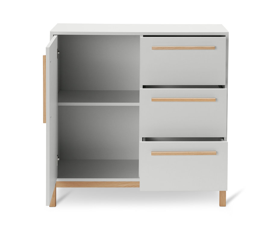 Offenes, hellgraues Bad-Sideboard »Eklund« mit drei Schubladen.