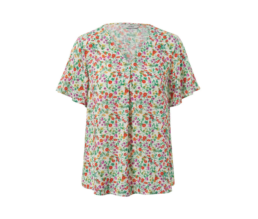 Bluse mit Print, kurzen Ärmeln und Blumenmuster.