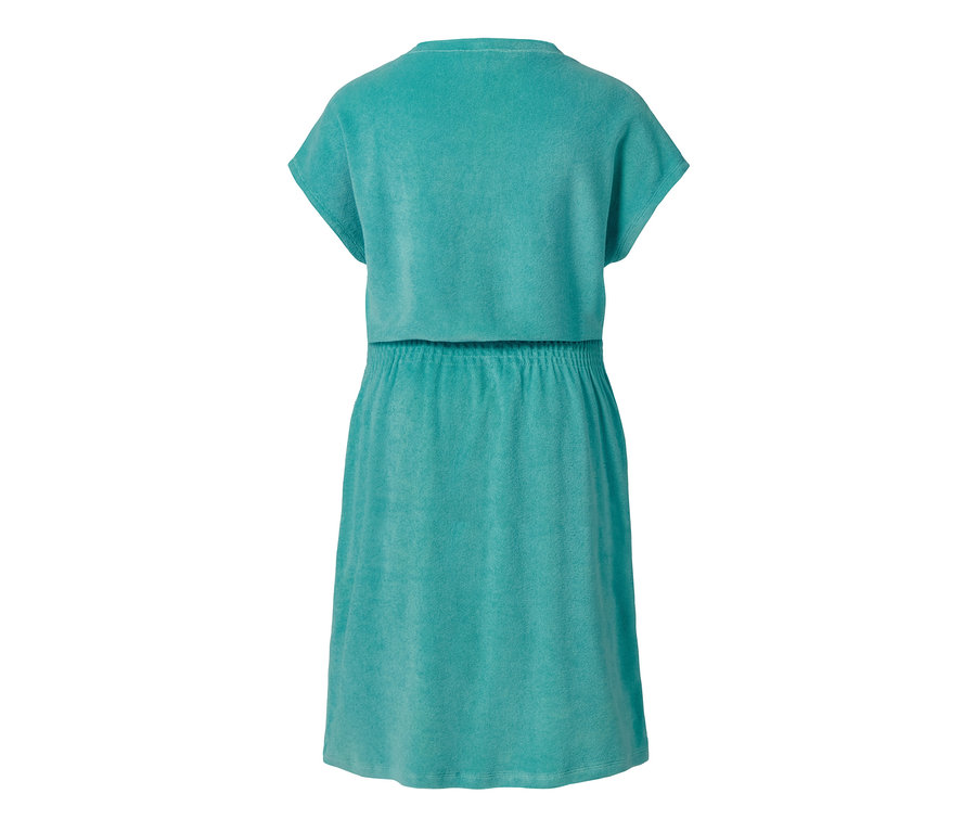 Türkisfarbenes Frottier-Kleid mit kurzen Ärmeln und elastischer Taille.