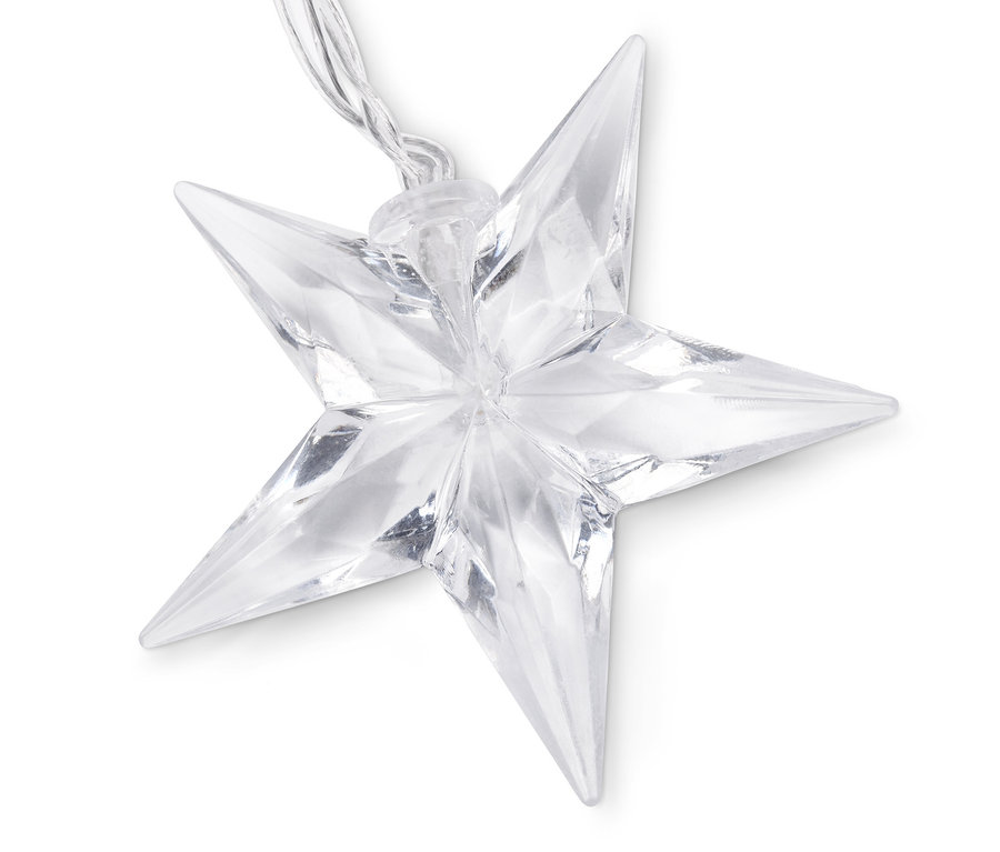 Detail einer Solar-Lichterkette mit einem einzelnen transparenten Stern.