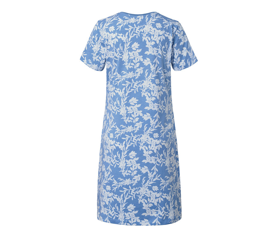 Blaues Nachthemd mit kurzen Ärmeln und weißem Blumenmuster.