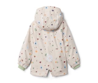Beige Thermo-Regenjacke »Friesennerz« mit Kapuze und bunten Monster-Print.