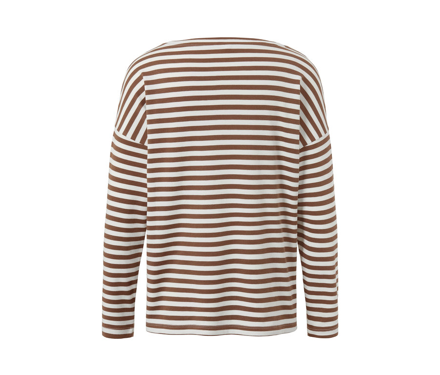 Detailansicht gestreiftes Langarmshirt, beige.