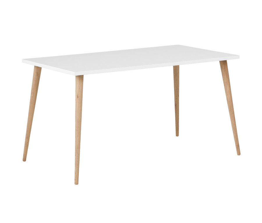 Weißer Tisch mit vier Holzbeinen, Modell Jonte.