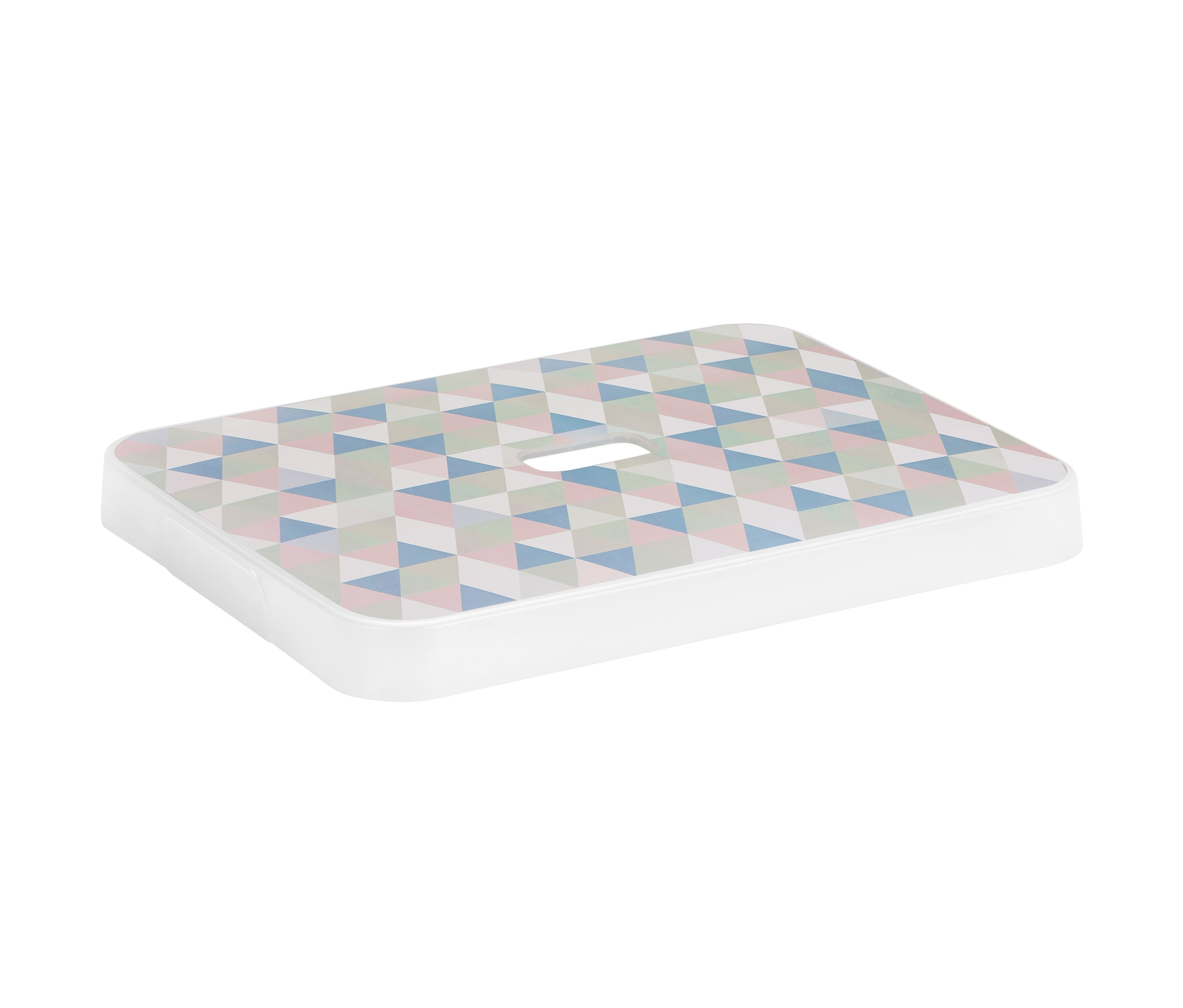 Weißer Deckel mit geometrischem Muster aus Dreiecken in Blau, Rosa und Grün. Sunware®-Deckel »Sigma Home«, für die 32-l-Aufbewahrungsbox, bedruckt