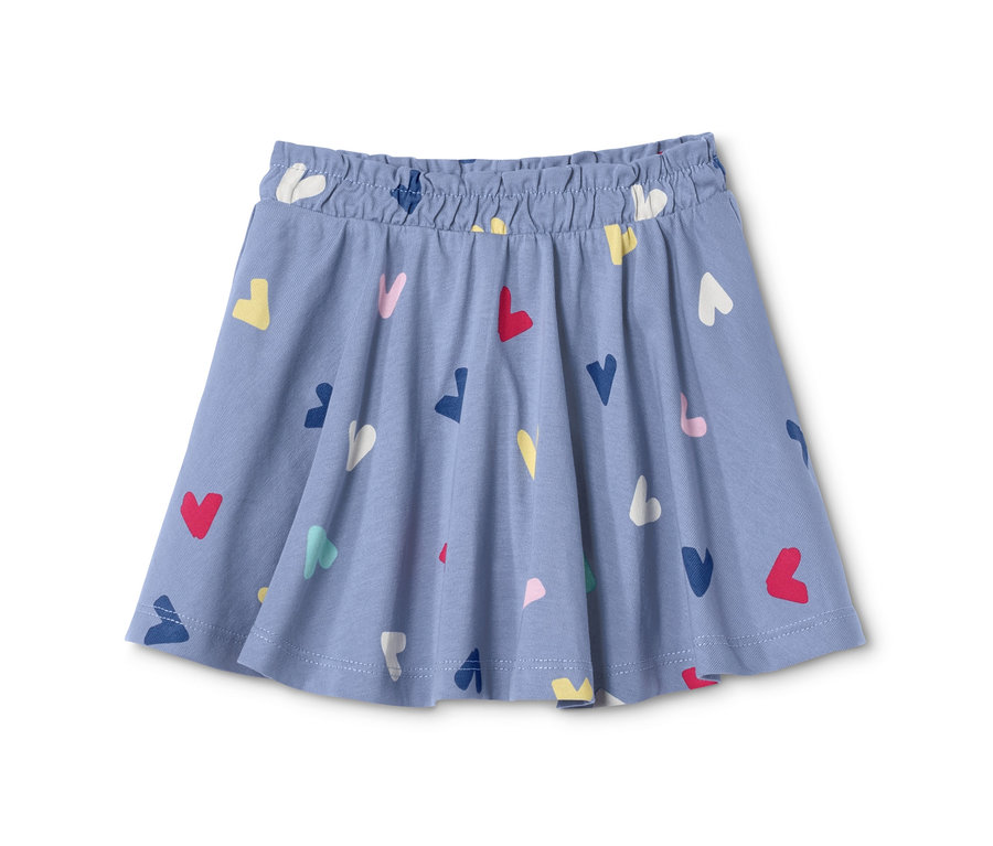 Blauer Jerseyrock mit Herzchenmuster.