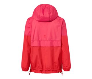 Pink-roter Windbreaker mit Kapuze.