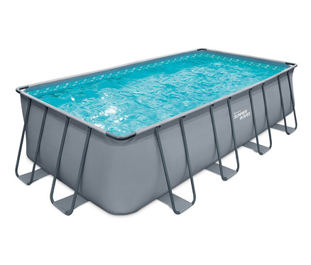 Rechteckiger Summer Waves Elite-Frame-Pool mit Stahlrahmen, gefüllt mit Wasser.