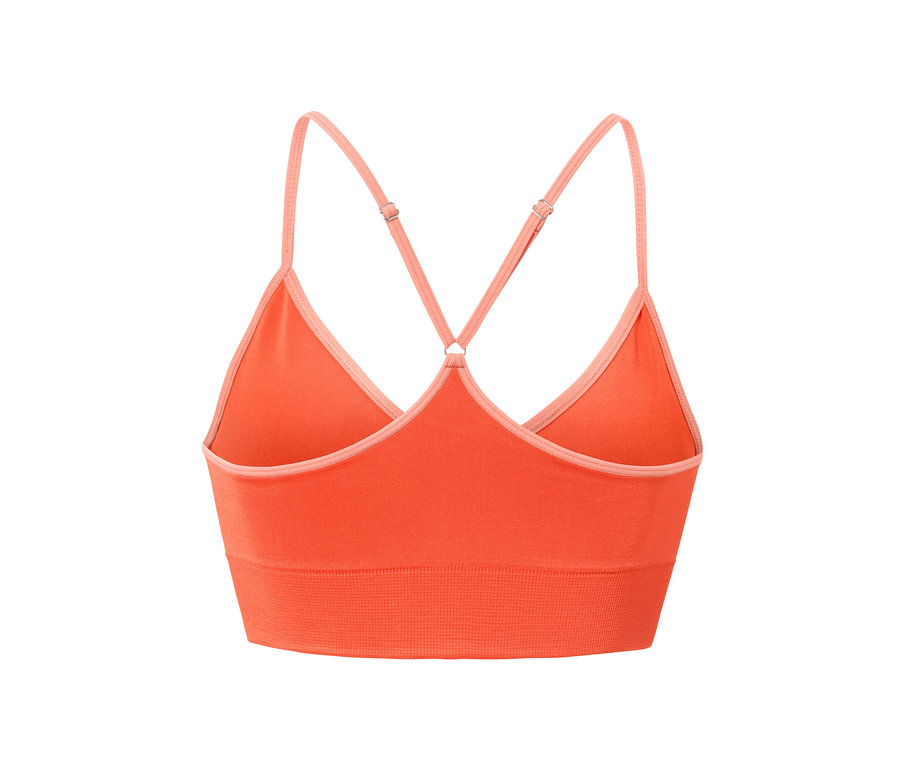 Detailansicht der Rückseite eines orangefarbenen Seamless-Bustiers.
