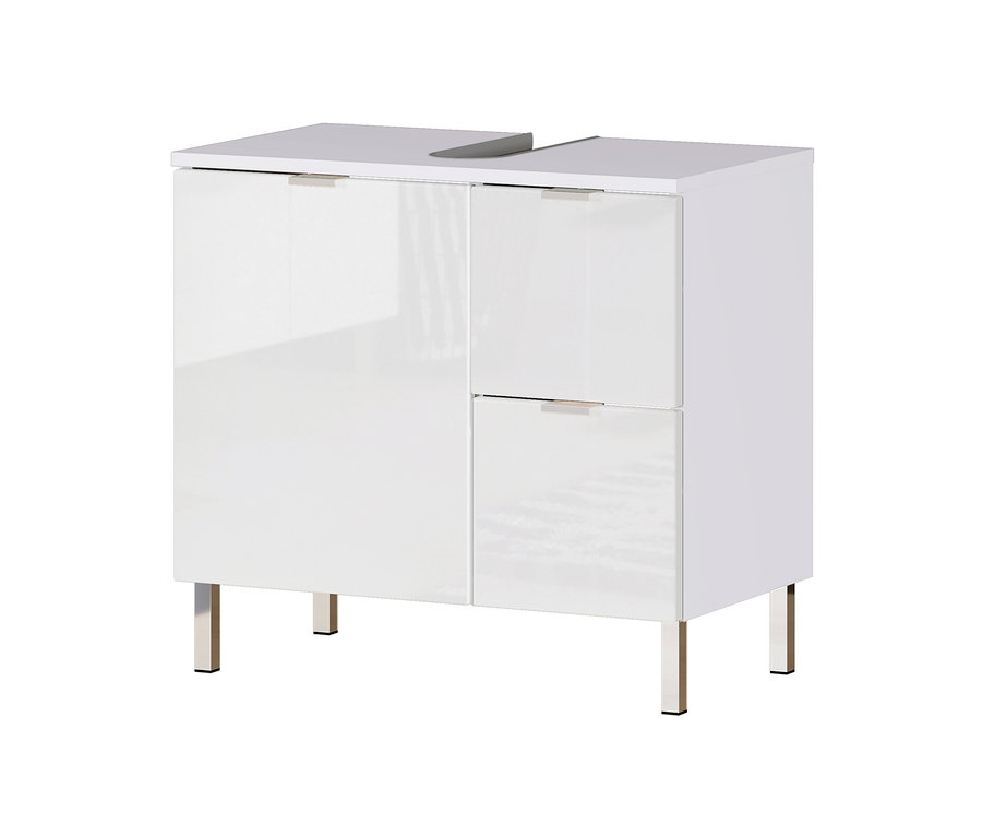 Weißer Waschbeckenunterschrank »Mauresa« mit Tür und Schublade.