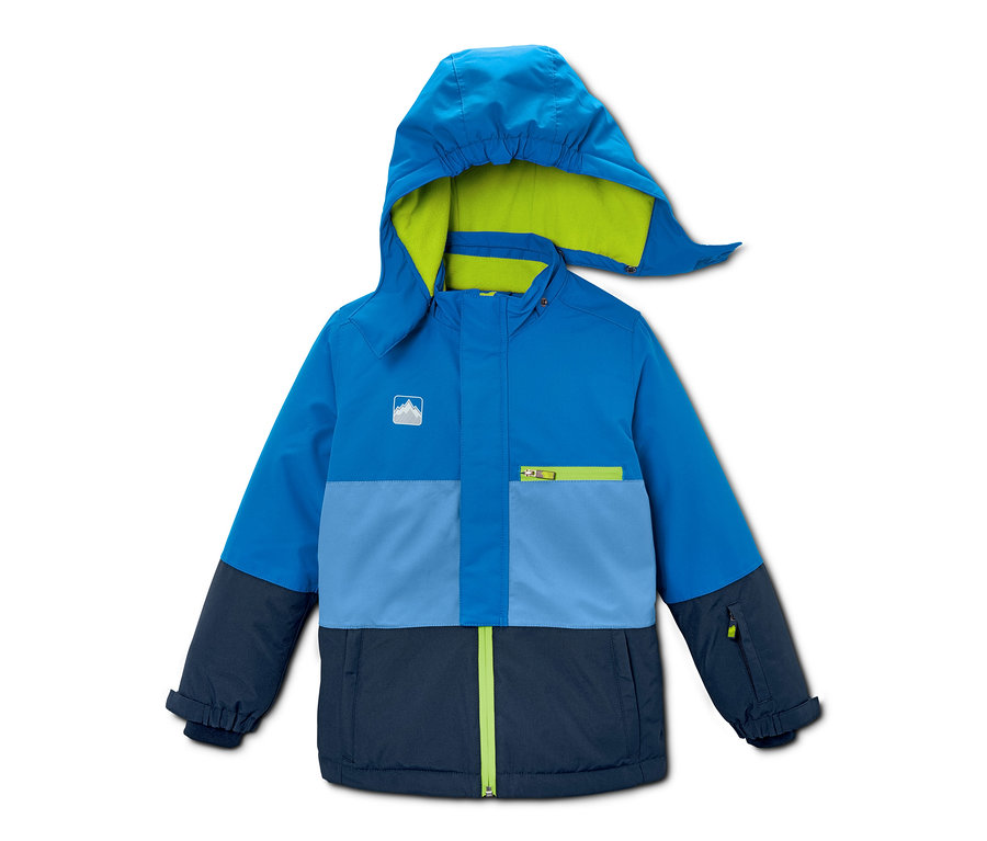 Eine blaue Thermo-Snowboardjacke mit Kapuze.