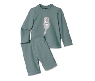 Oberteil rauchblau mit Otter-Print, Hose rauchblau