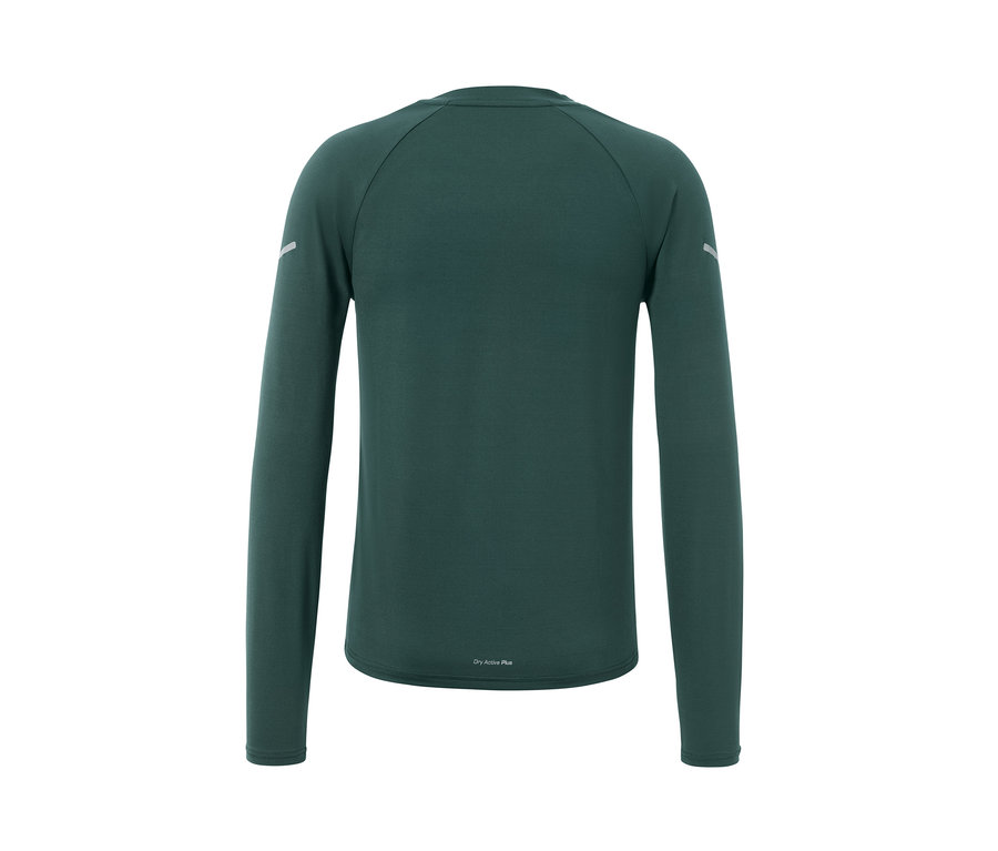 Rückansicht eines grünen Langarm-Funktionsshirts.