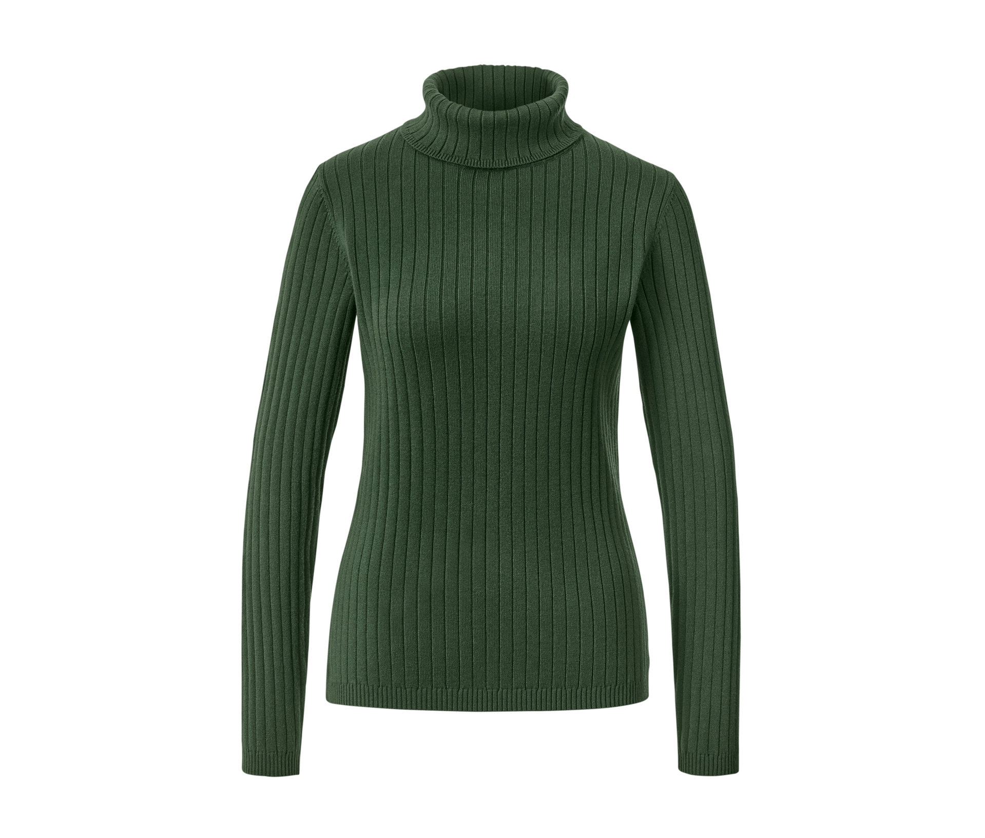 Gerippter Rollkragenpullover - Damen - Gr. L - dunkelgrün - dunkelgrün