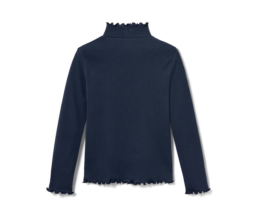 Marineblaues Kinder-Langarmshirt mit Rüschen.