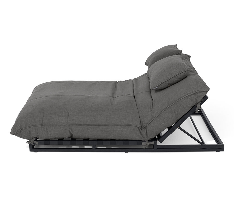 Graue Premium-Doppelliege mit verstellbarem Kopfteil und Sunbrella®-Stoff.
