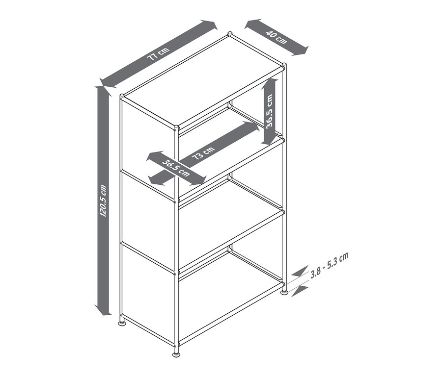 Abmessungen des Regals Metall »CN3« mit 3 Fächern.