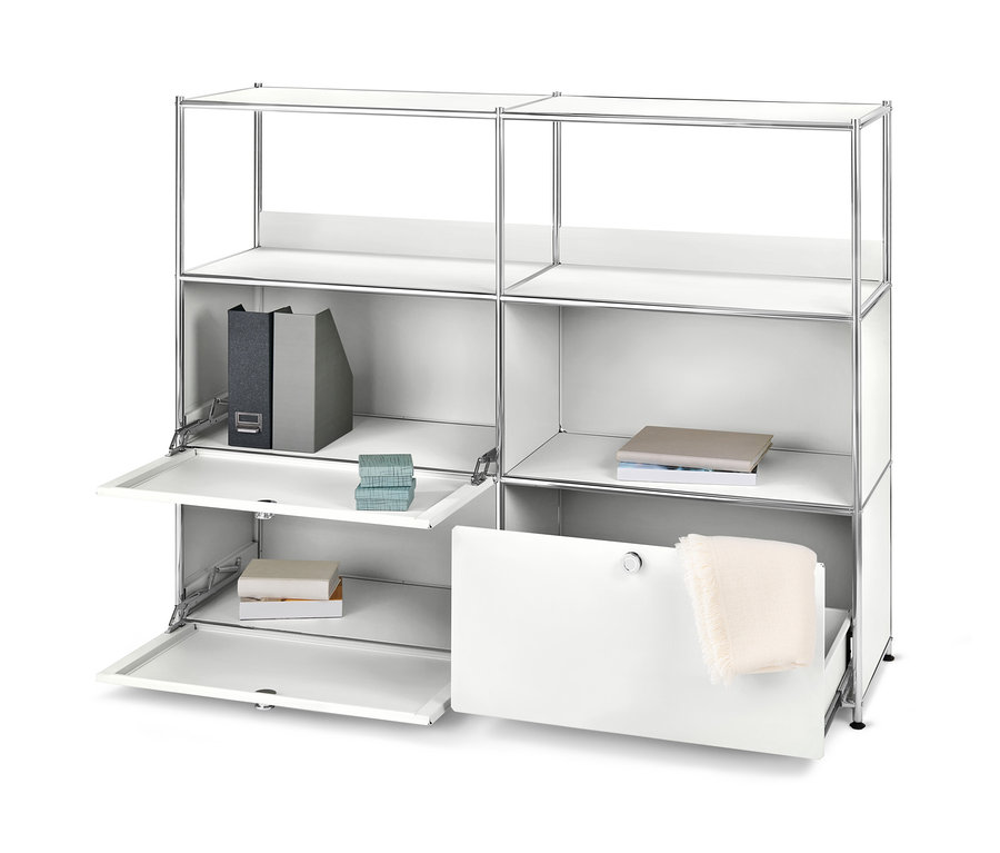 Weisse Kommode Metall »CN3« mit 2 Klappen und 1 Schublade.