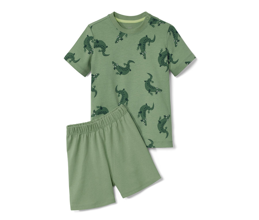Grüner Kinder-Shorty-Pyjama mit Krokodil-Print.