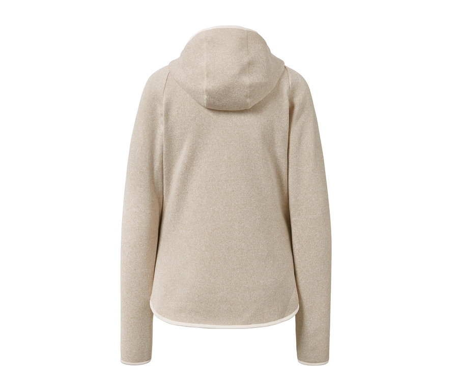Rückansicht einer Strickfleece-Jacke mit Kapuze.