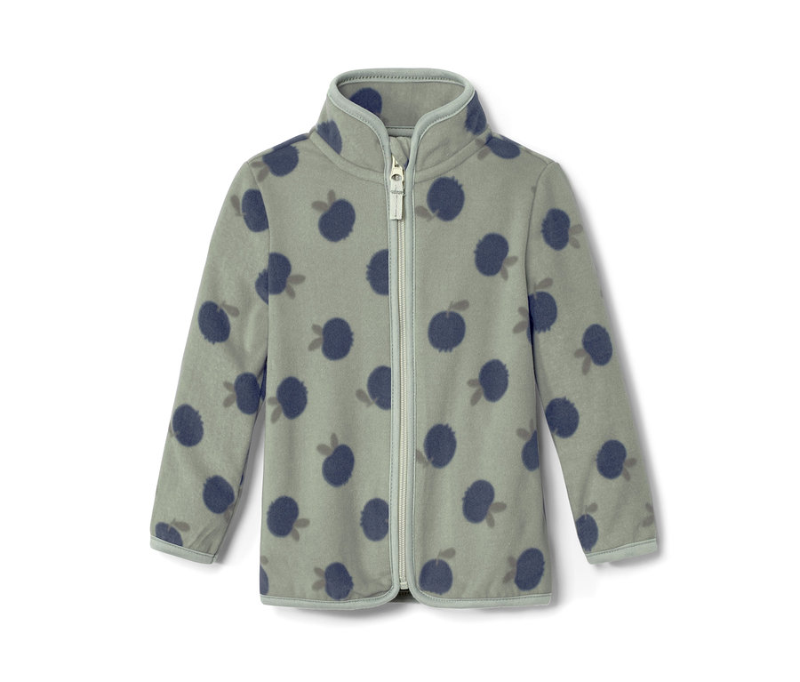 Kinder-Fleecejacke mit Blaubeeren-Muster.