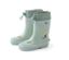 Grüne Gummistiefel mit Hund.