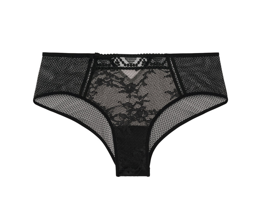 Schwarzer, durchsichtiger Spitzen-Shorty auf weißem Hintergrund. Passionata Shorty »Olivia«