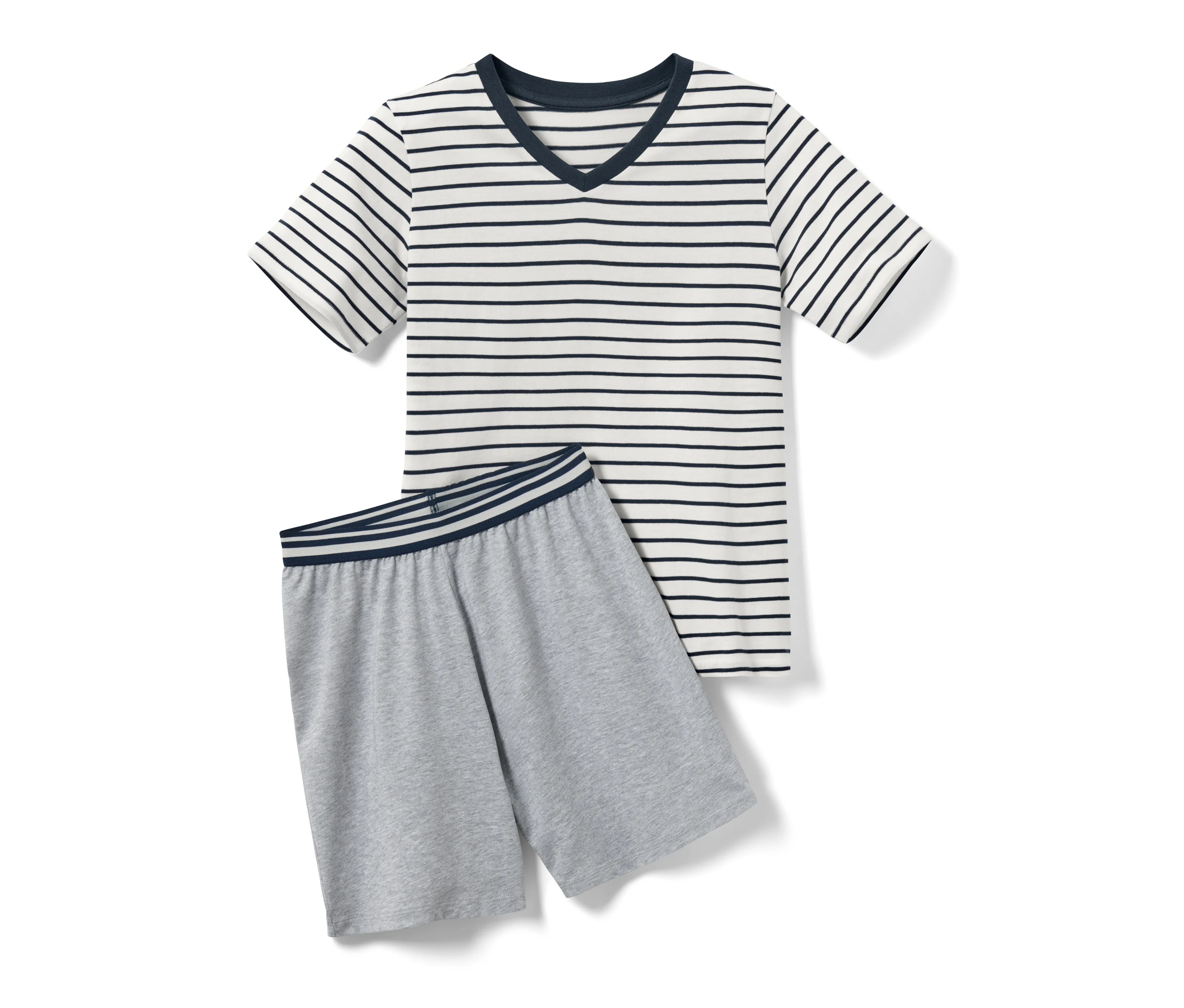 Blau am günstig Kaufen-Tchibo - Kinder-Pyjama - Herren - Gr. 122/128 - dunkelblau/gestreift. Tchibo - Kinder-Pyjama - Herren - Gr. 122/128 - dunkelblau/gestreift <![CDATA[Kinder-Pyjama, kurz Farbe: Oberteil offwhite-dunkelblau gestreift Hose grau meliert mit gestreiftem Bündche