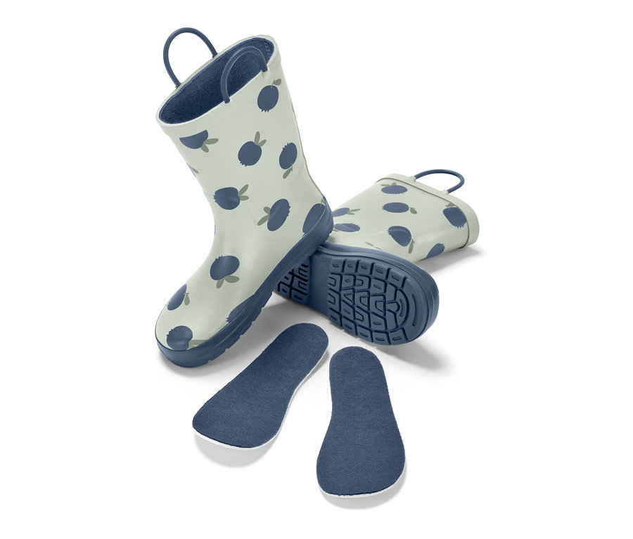 Kleinkind-Regenstiefel mit Blaubeer-Muster und Einlegesohlen.