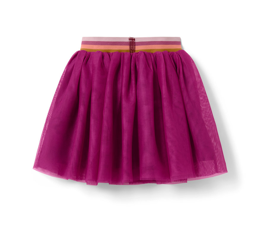 Ein Kinder-Tüllrock in Pink mit gestreiftem Gummibund.