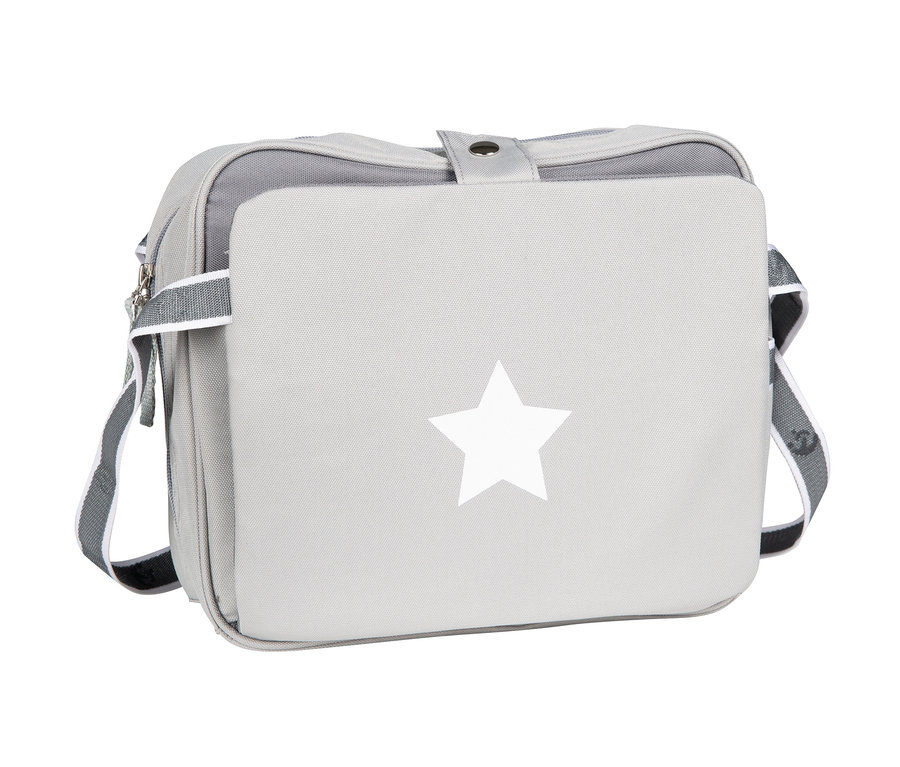 Graue Tasche mit einem weißen Stern in der Mitte.