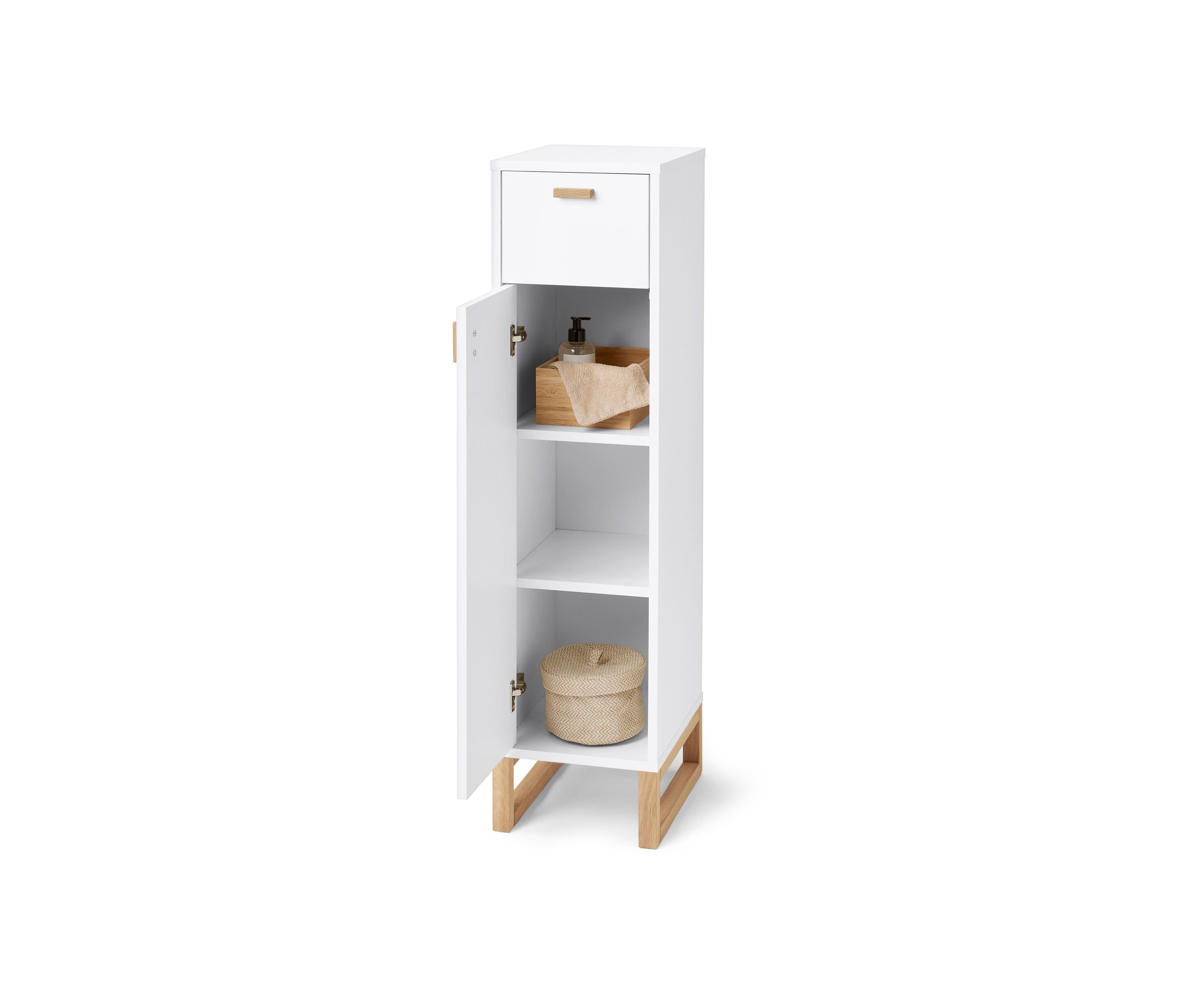 Tchibo - Bad-Beistellschrank mit Schublade und Tür - 29x35x115cm - braun - Holz / Eichenholz
