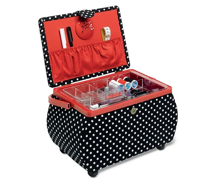 Offener Prym Nähkorb »Polka Dots«, schwarz/weiß, mit Nähzubehör.