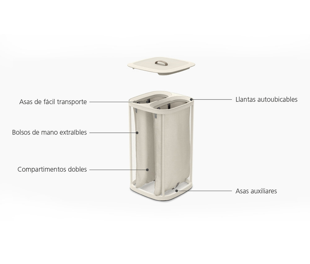 Offene Darstellung des Joseph Joseph »Tota«, 60 l mit abgenommenem Deckel und herausnehmbaren Innensäcken.