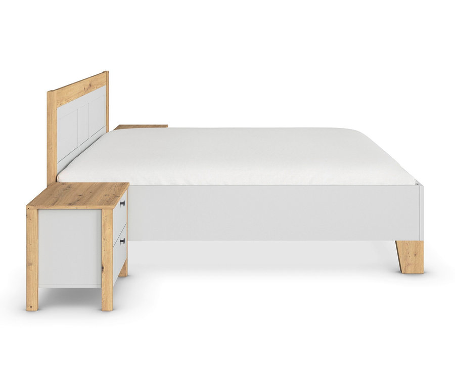 Detailansicht von Bett und Nachttisch. Rauch Bett mit 2 Nachttischen »Credo«, 180 cm, seidengrau.
