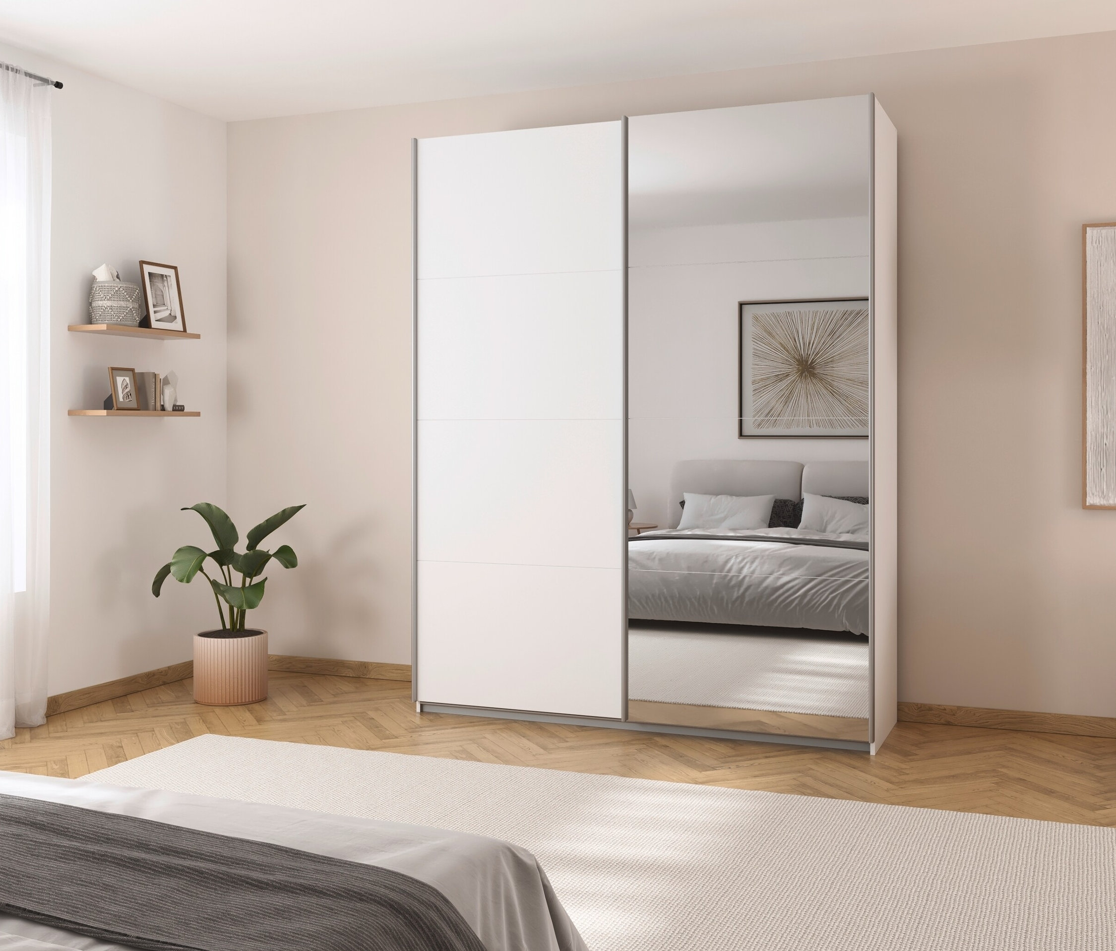 Thumbnail - rauch Schwebetürenschrank »Quadra« mit Spiegel - 181x62x229cm - weiß - Holz