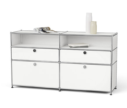 Sideboard Metall "CN3" mit 2 Klappenfächern, 2 Schubladen und 2 offenen Fächern, weiß