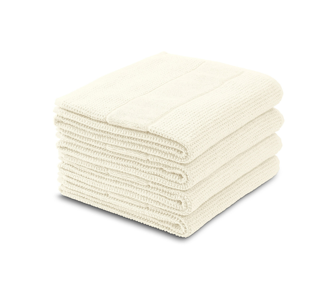 Stapel aus vier offwhite Handtüchern der Marke SCHIESSER, Modell "Turin" aus einem 4-teiligen Set.